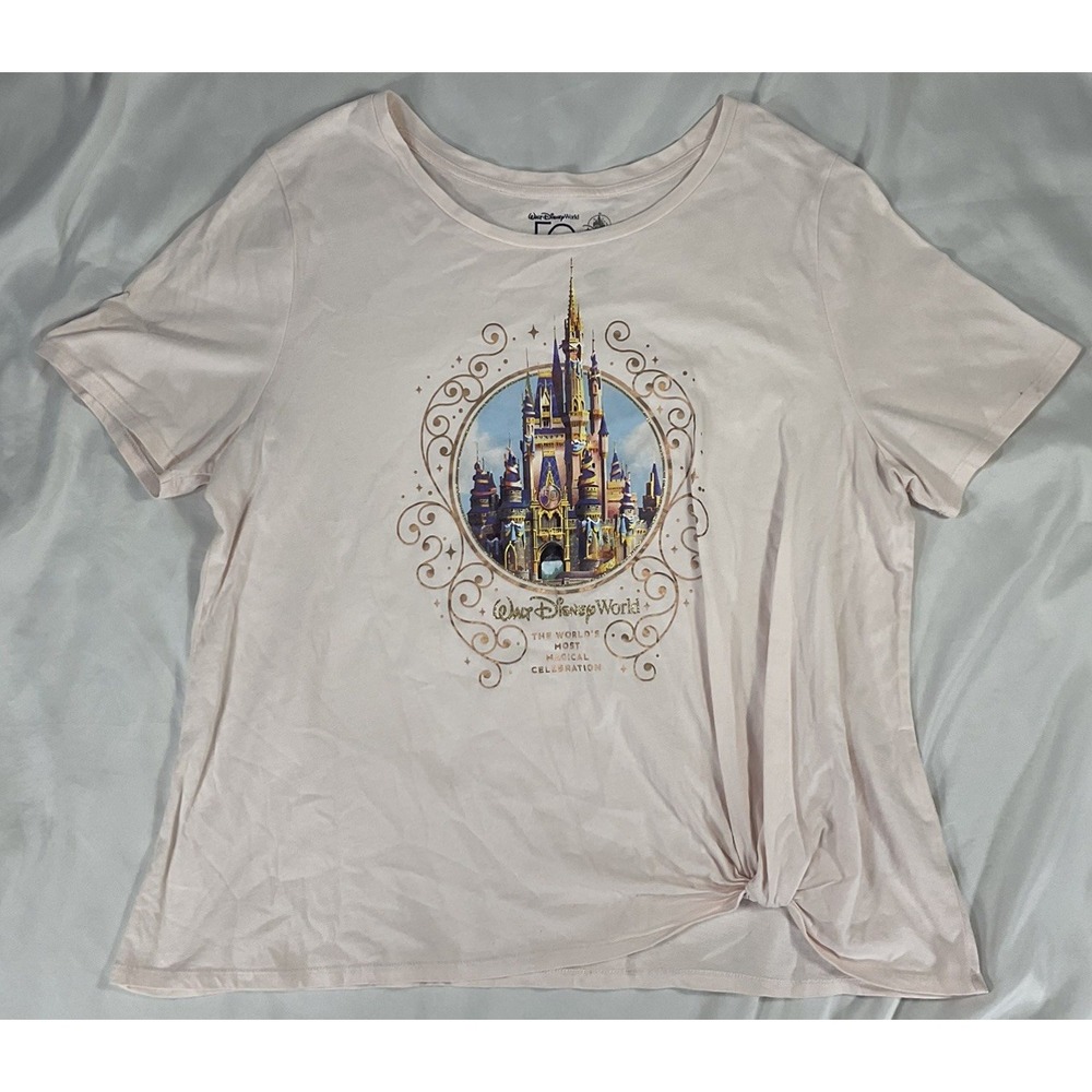Disney Women Shirt 1X Pink Disney World 50th Anniversary Castle Whimsical 505